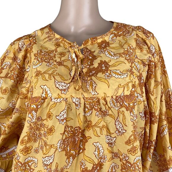 C&C California Womens Yellow Floral Long Sleeve Tie Front Boho Tunic Blouse Sz M - Picture 6 of 6